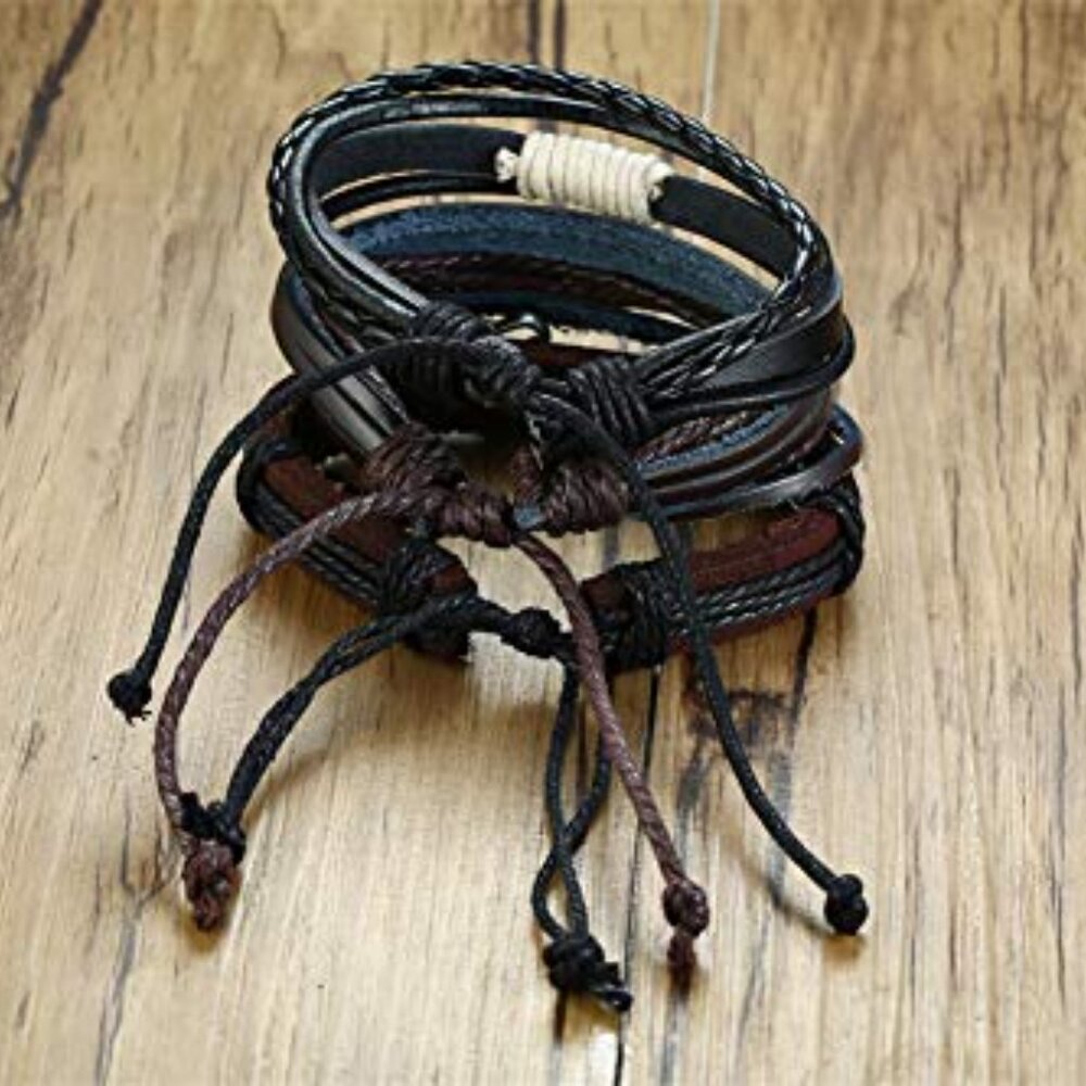 Adjustable Leather Bracelet Set Multilayered Stac… - image 5